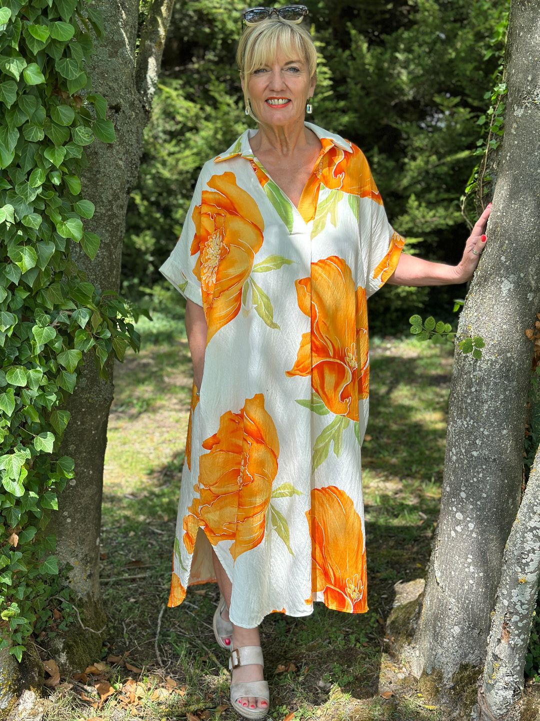 Tropical Bloom Tunic Dress | Orange