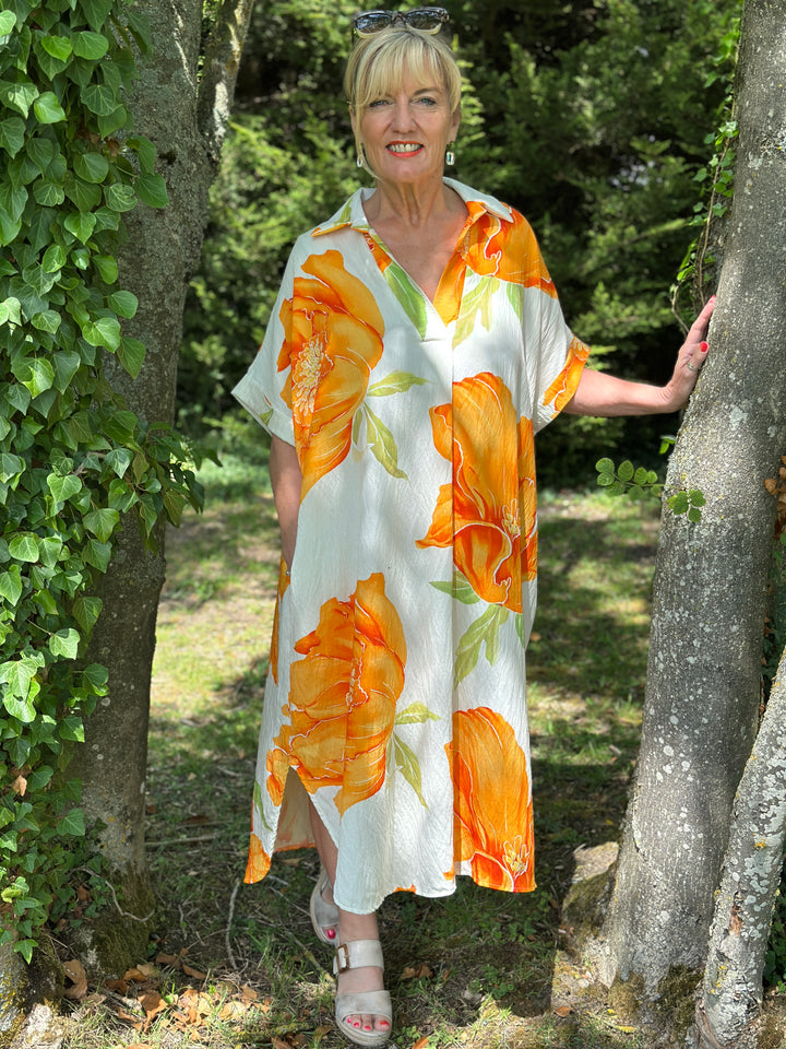 Tropical Bloom Tunic Dress | Orange