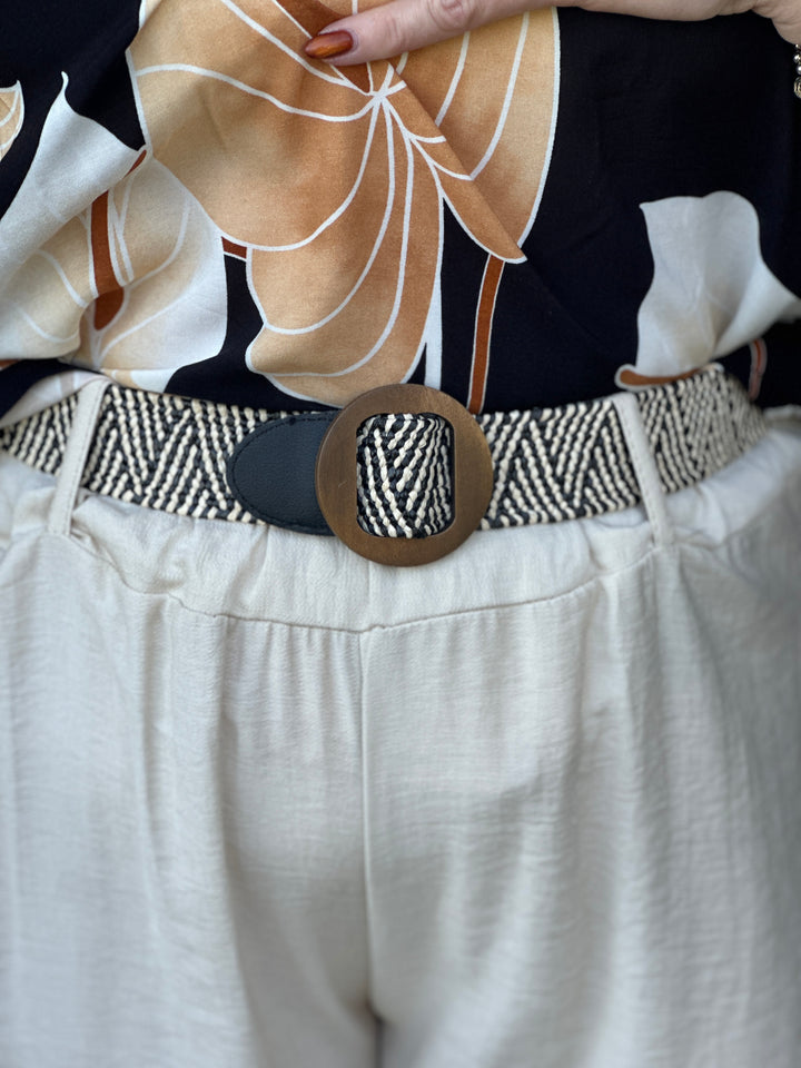 Linen Culottes With Abstract Removable Belt | Cream