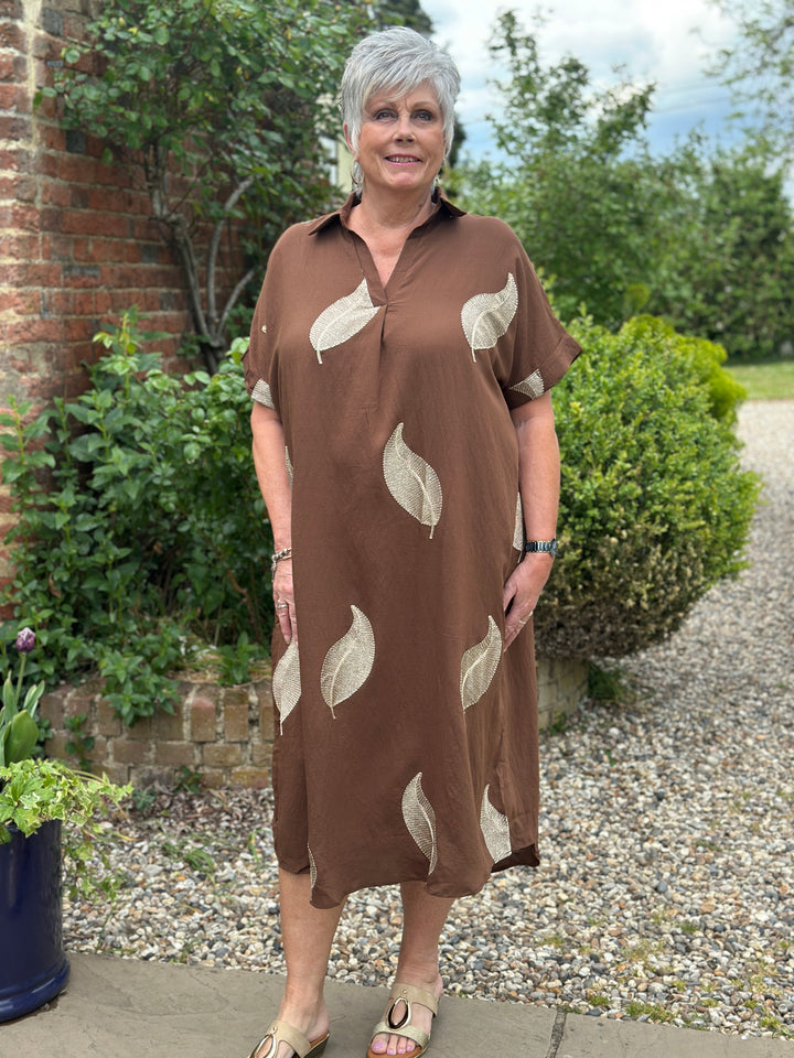 Shimmer Leaf Tunic Dress | Chocolate