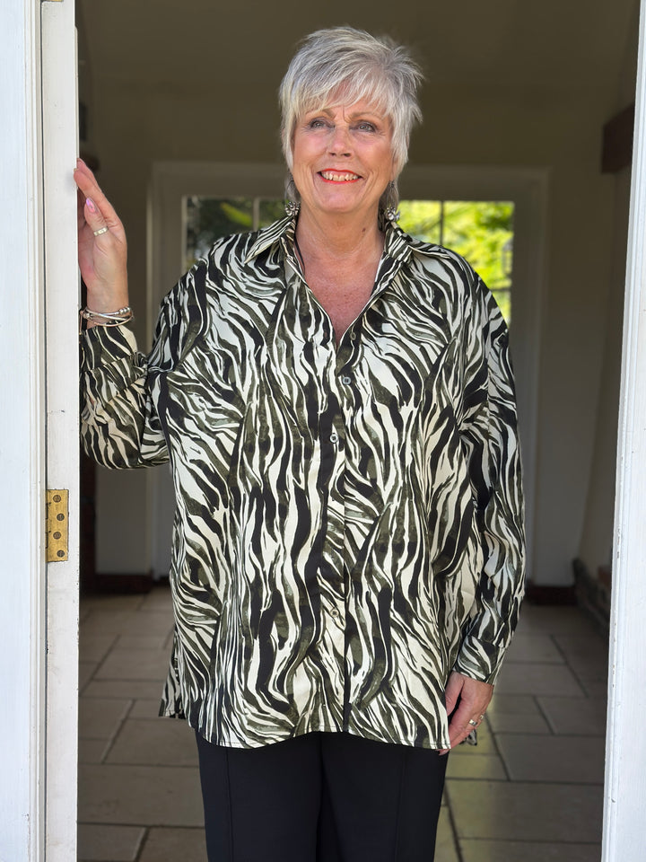 Iconic Print Collared Shirt | Bottle Green