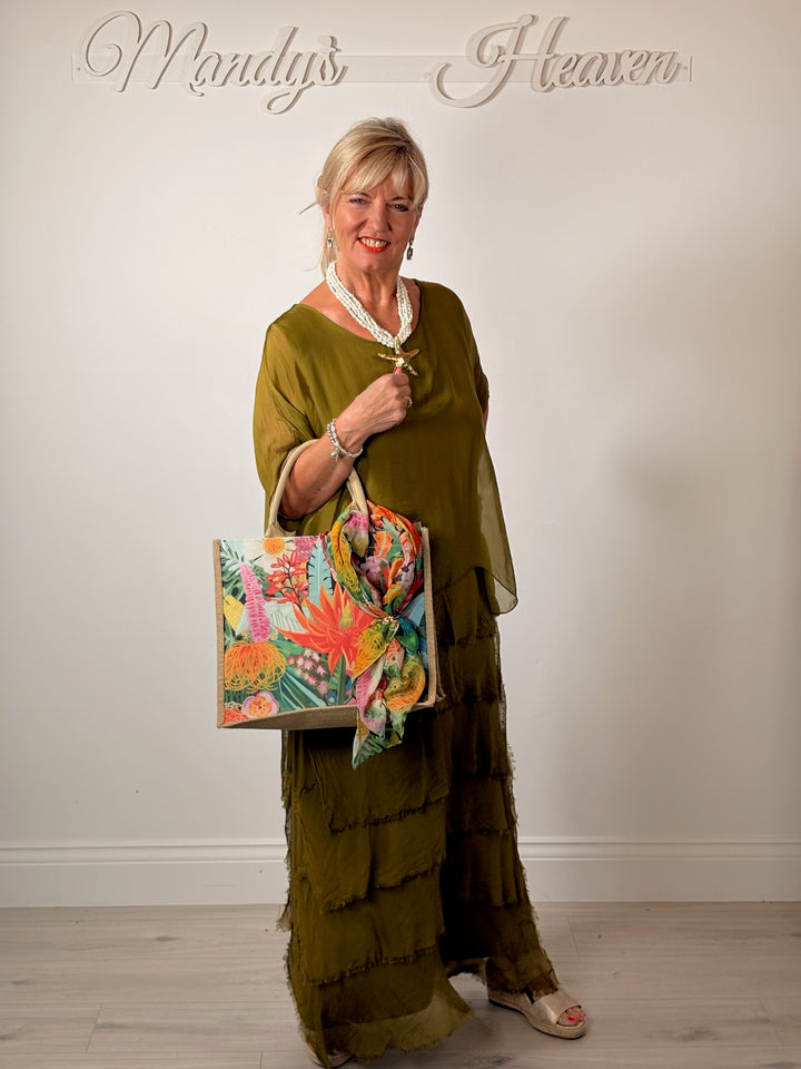Silk Tiered Ruffle Dress | Olive