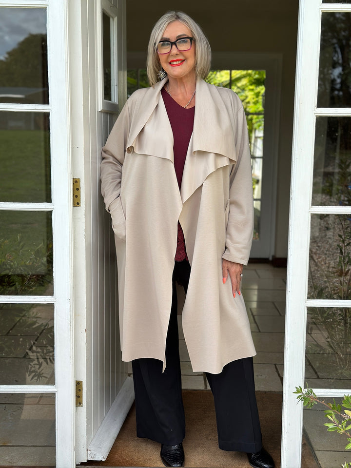 Waterfall Stretch Longline Jacket | Beige