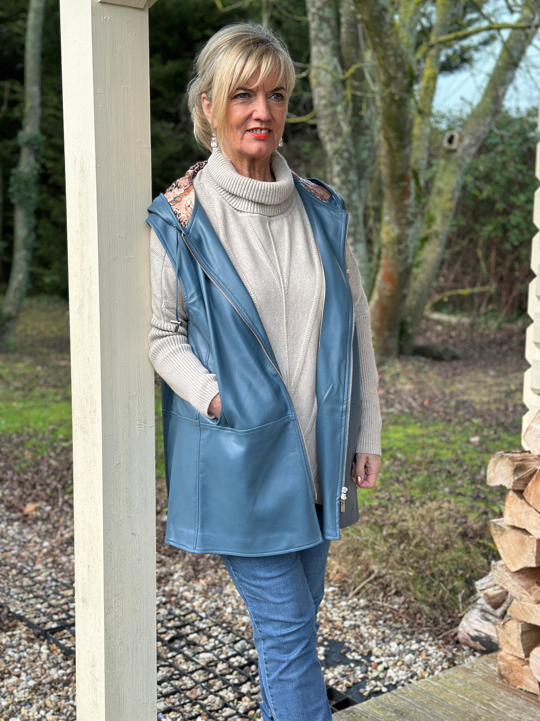 Sleeveless Parka Hooded Gilet - Malissa J | Blue