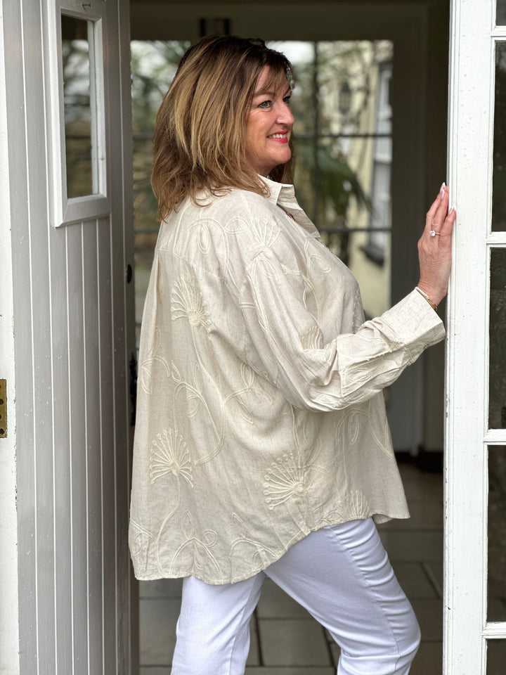 Linen Garden Design Shirt | Sand - Mandy's Heaven 