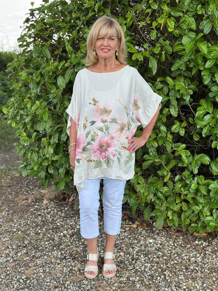 Floral Soft Ovesized Top | Stone