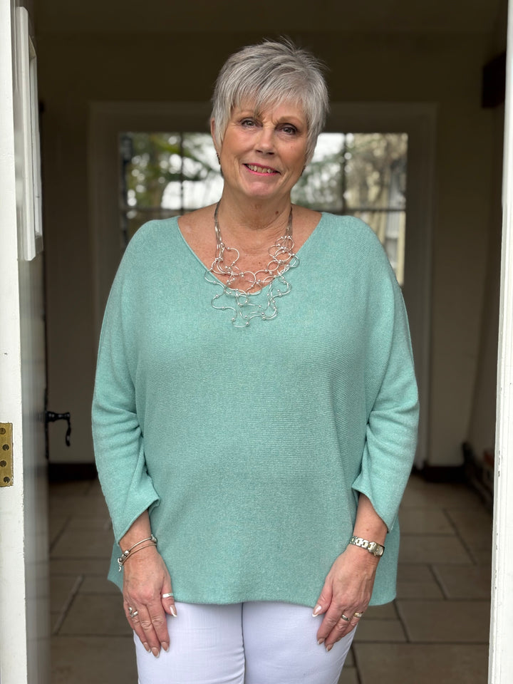 V-Neck Knitted Jumper | Cyan