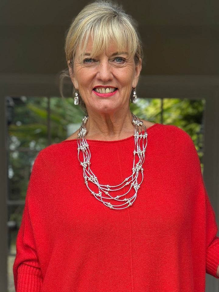 Layered Multi-Strand Beaded Necklace | Silver