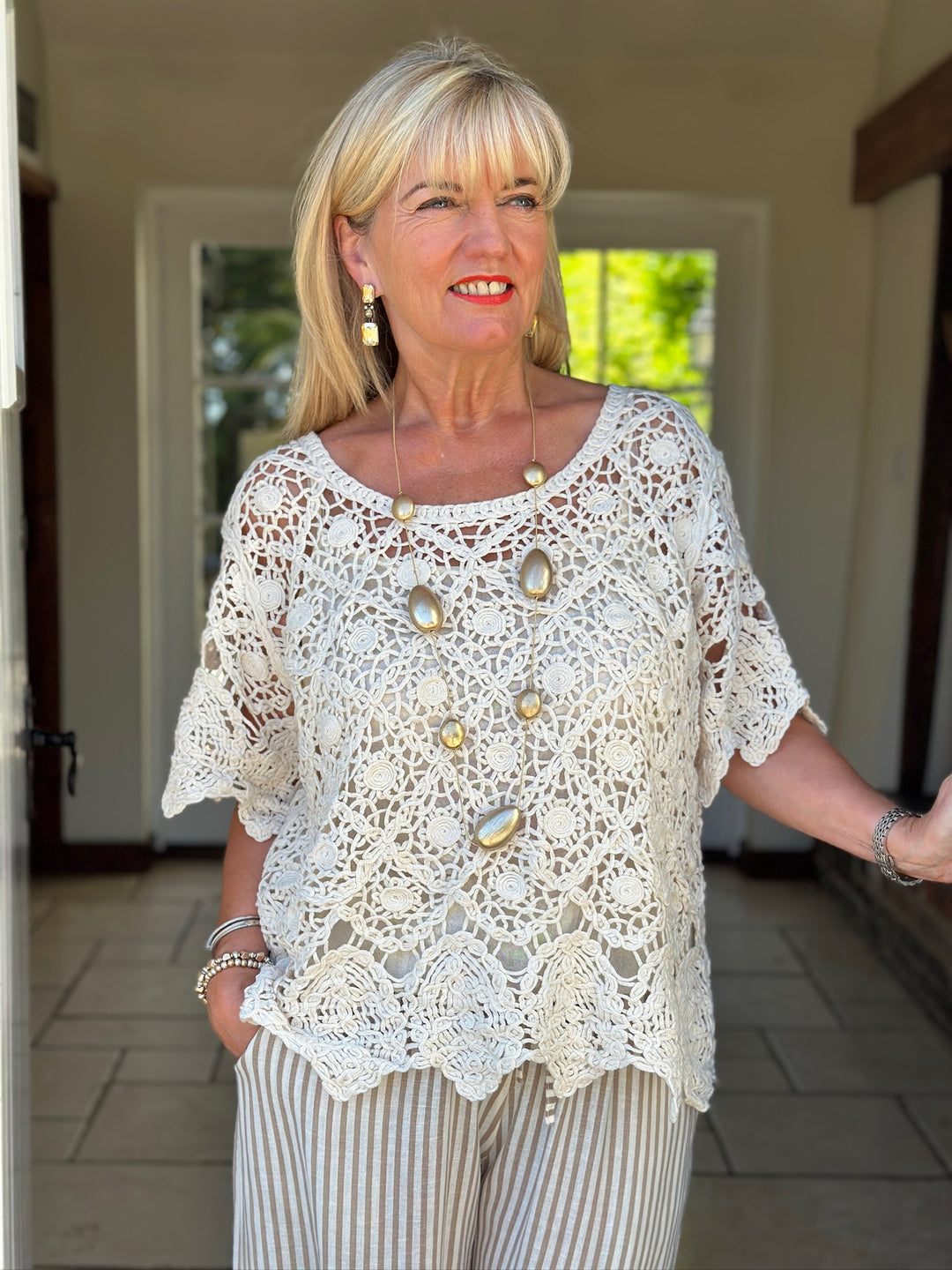 Two Piece Cotton Crochet Top | Beige