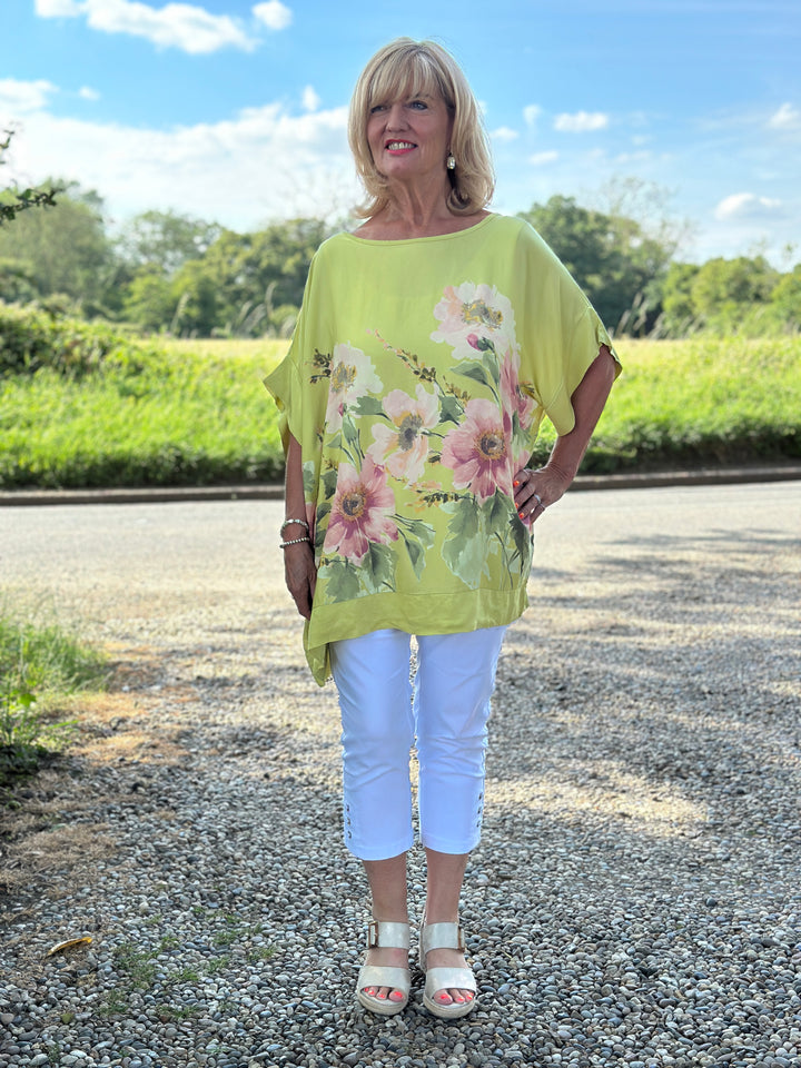 Floral Soft Ovesized Top | Lime