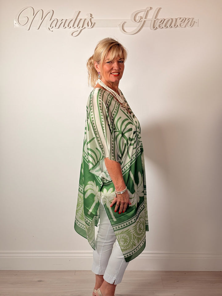 Silk-Blend Tropical Print Kaftan | Green