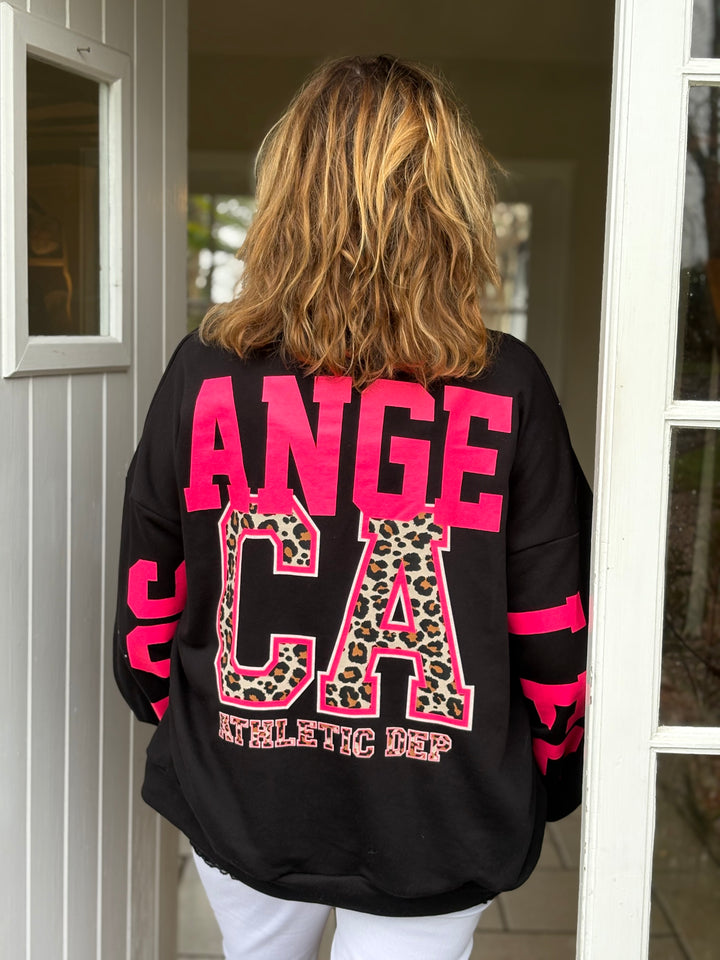 Sweatshirt With Back Motif Detail |Black & Pink