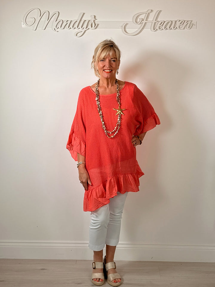 Mesh Textured Blouse | Coral