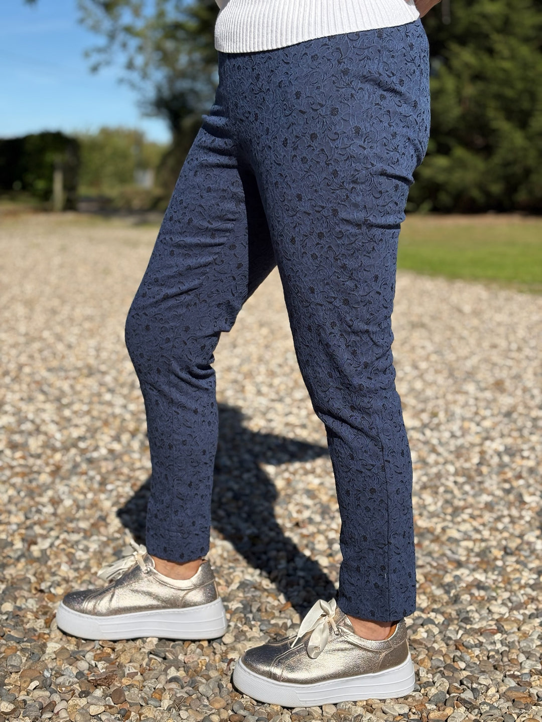 Pull Up Ankle Grazer Trouser - PINNS - 302CT | Sapphire Jacquard