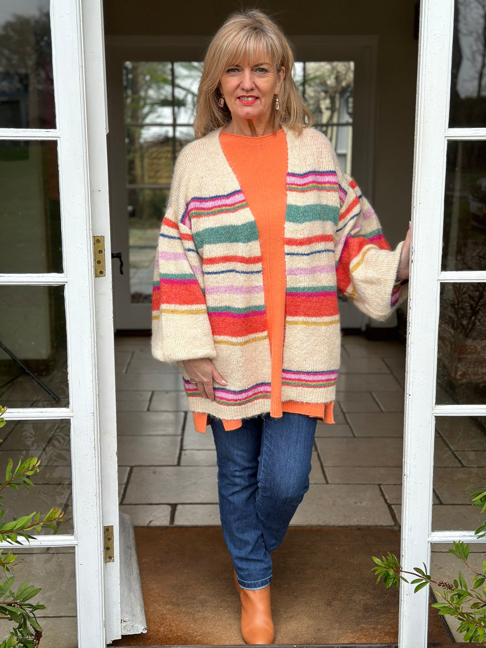 Striped Balloon Sleeve Cardigan | Multi - Mandy's Heaven 