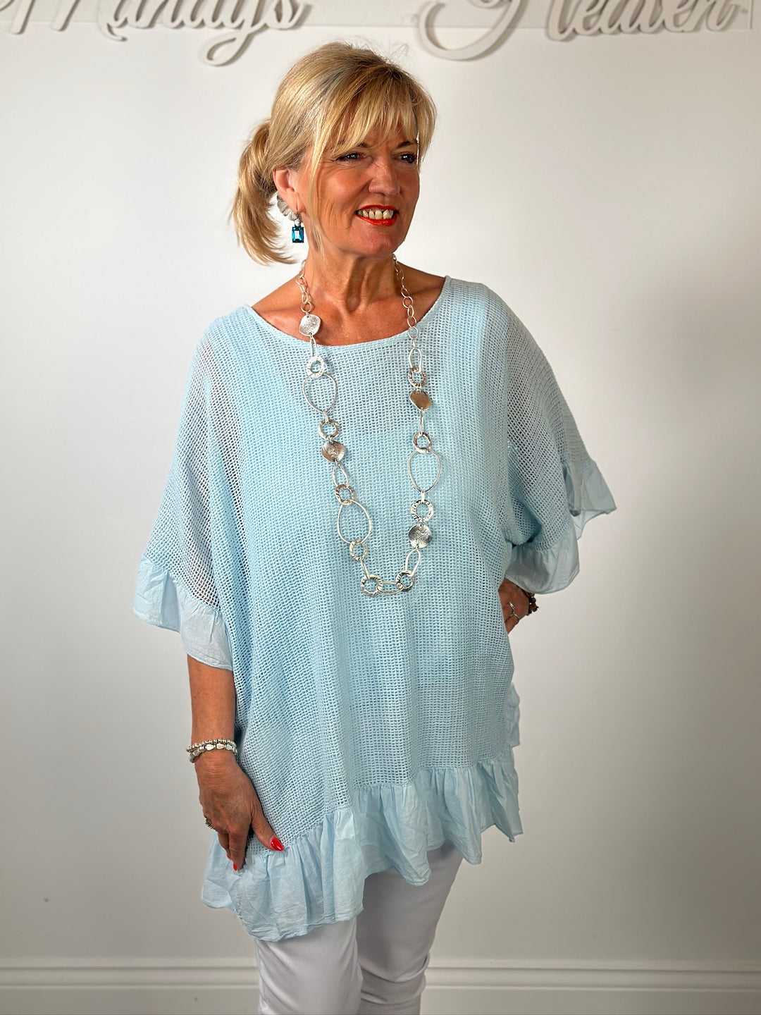 Mesh Textured Blouse | Baby Blue