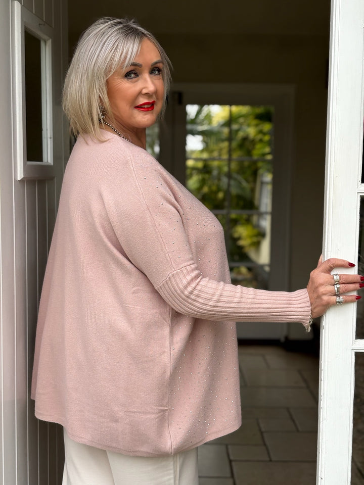 Diamante Knit Jumper | Soft Pink