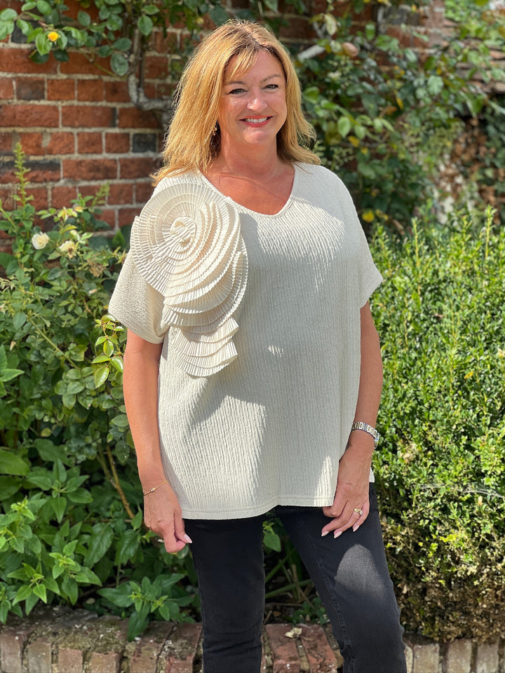 Flower Applique Top - Malissa J | Cream