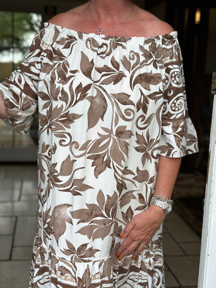 Bardot Swirl & Leaf Print Dress | Mocha