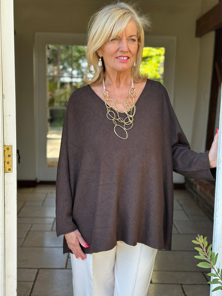 V-Neck Knitted Jumper | Truffle