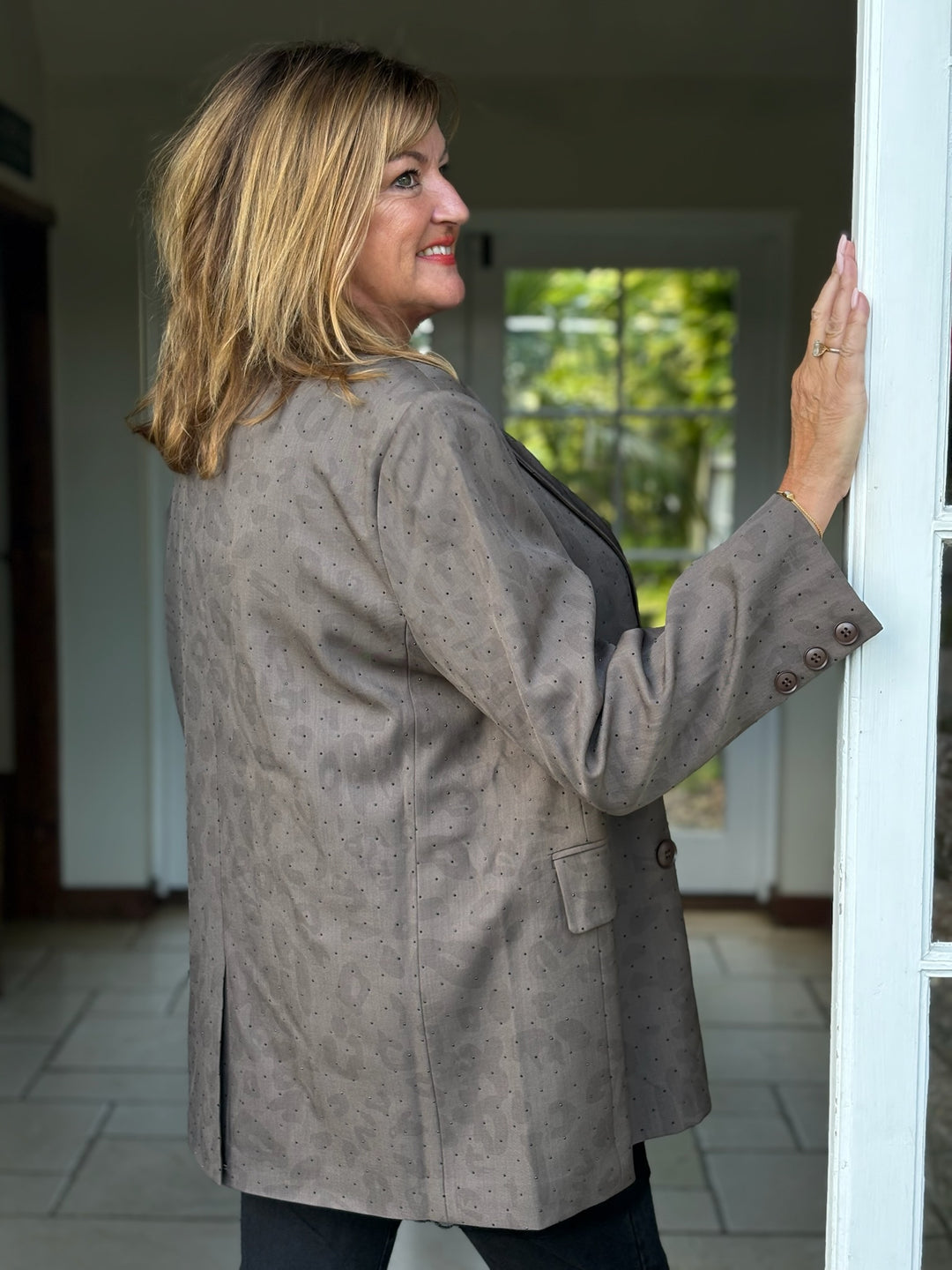 Embellished Leopard Blazer - Malissa J | Stone