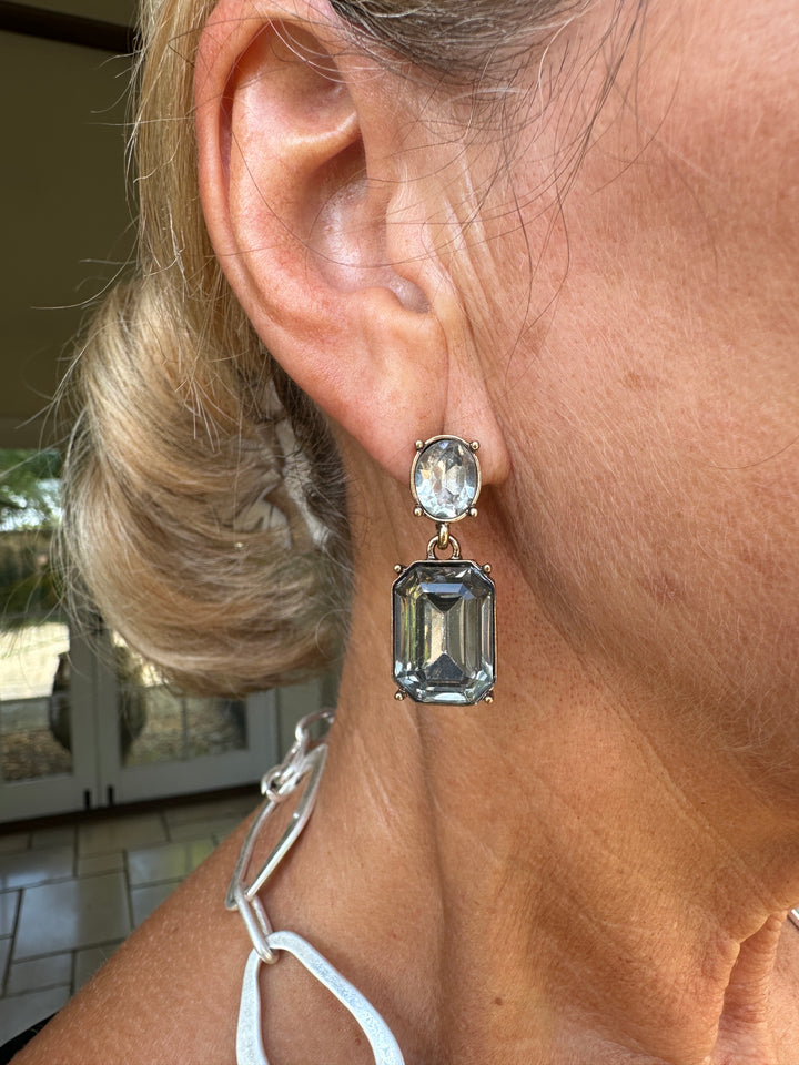 Oval & Square Gem Earrings | Slate Grey & Clear
