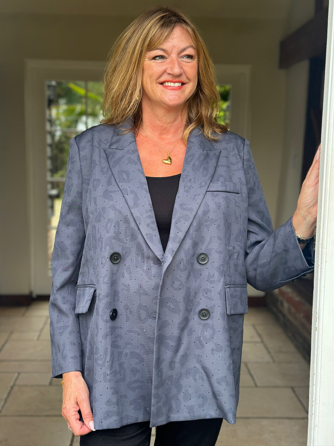 Embellished Leopard Blazer - Malissa J | Slate