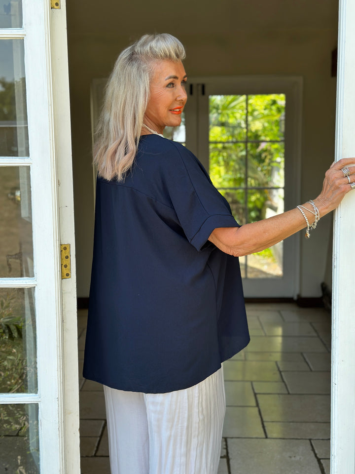 Oversized Staple Top | Navy