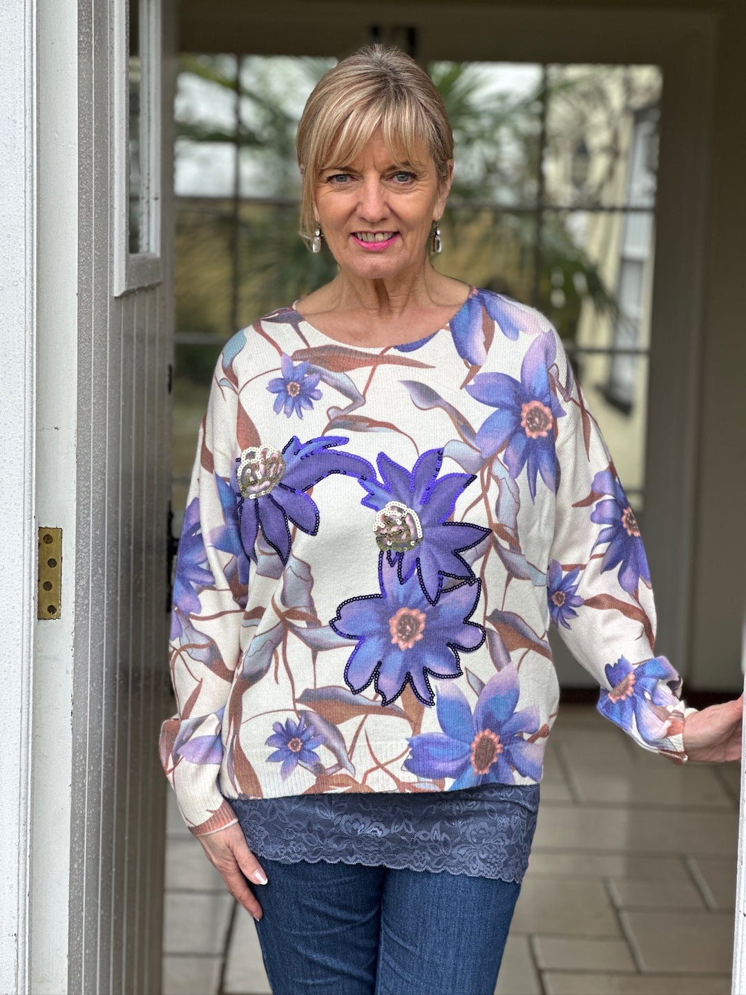 Wild Flower Sequin Detail Jumper | Lilac - Mandy's Heaven 