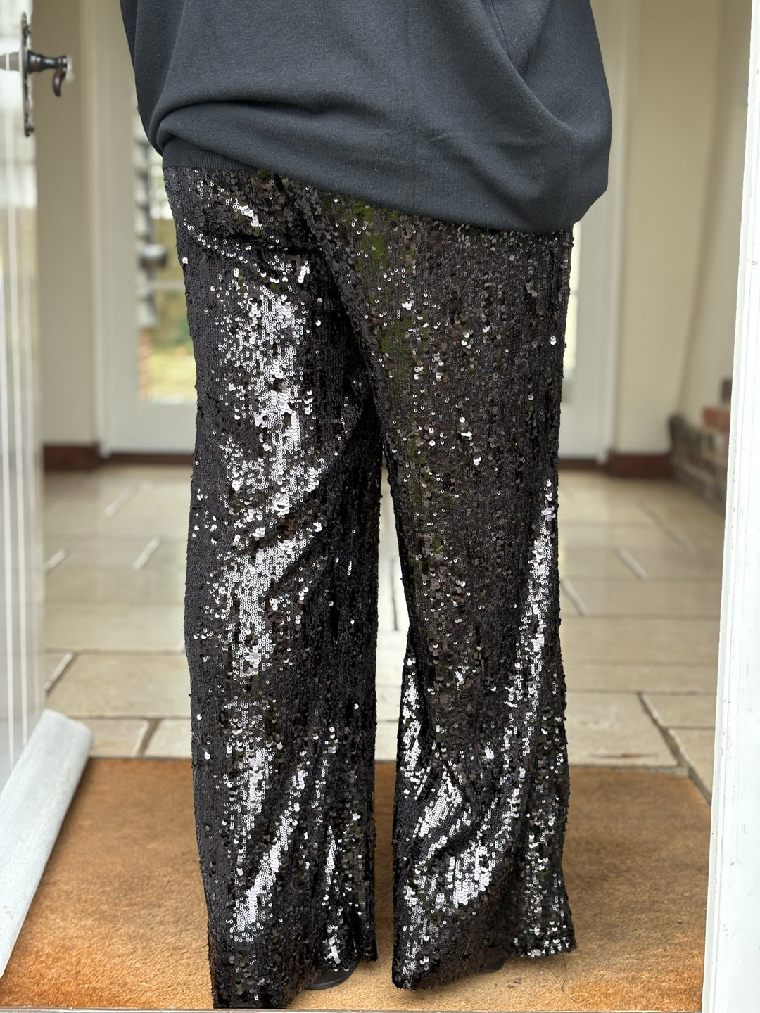Sequin Wide Leg Trousers | Black