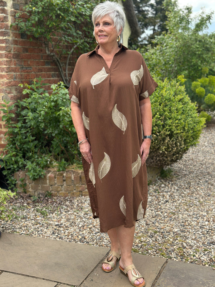 Shimmer Leaf Tunic Dress | Chocolate