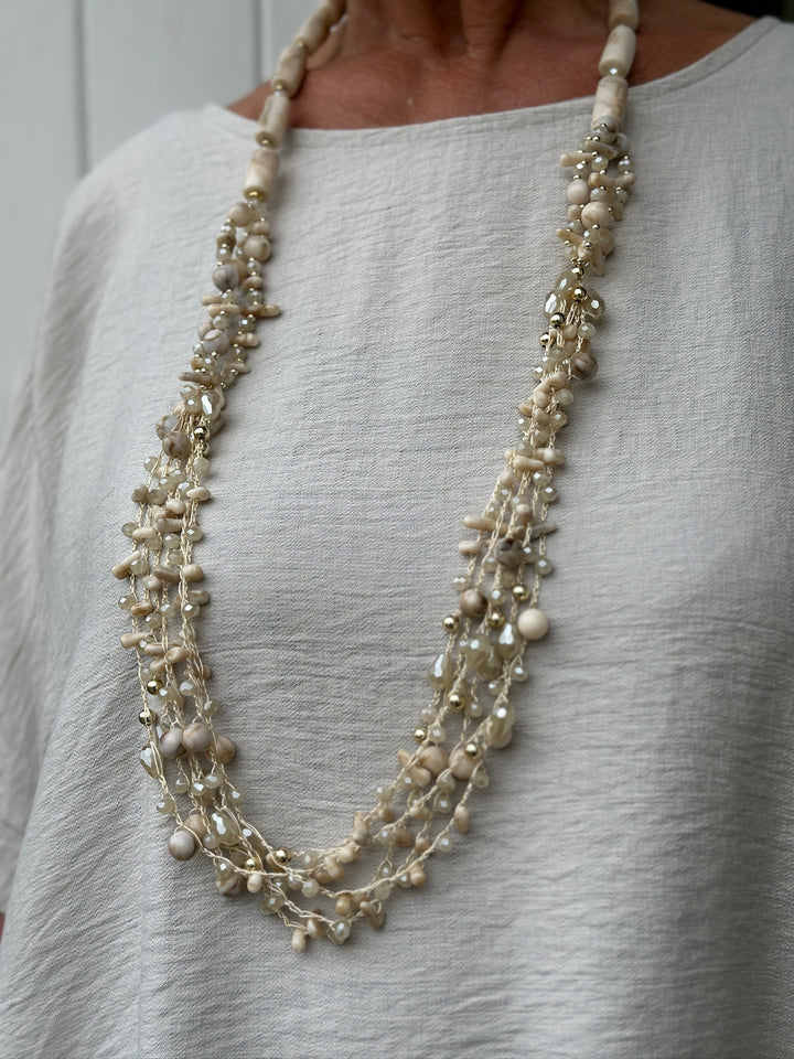 Layered Long Beaded Necklace | Beige