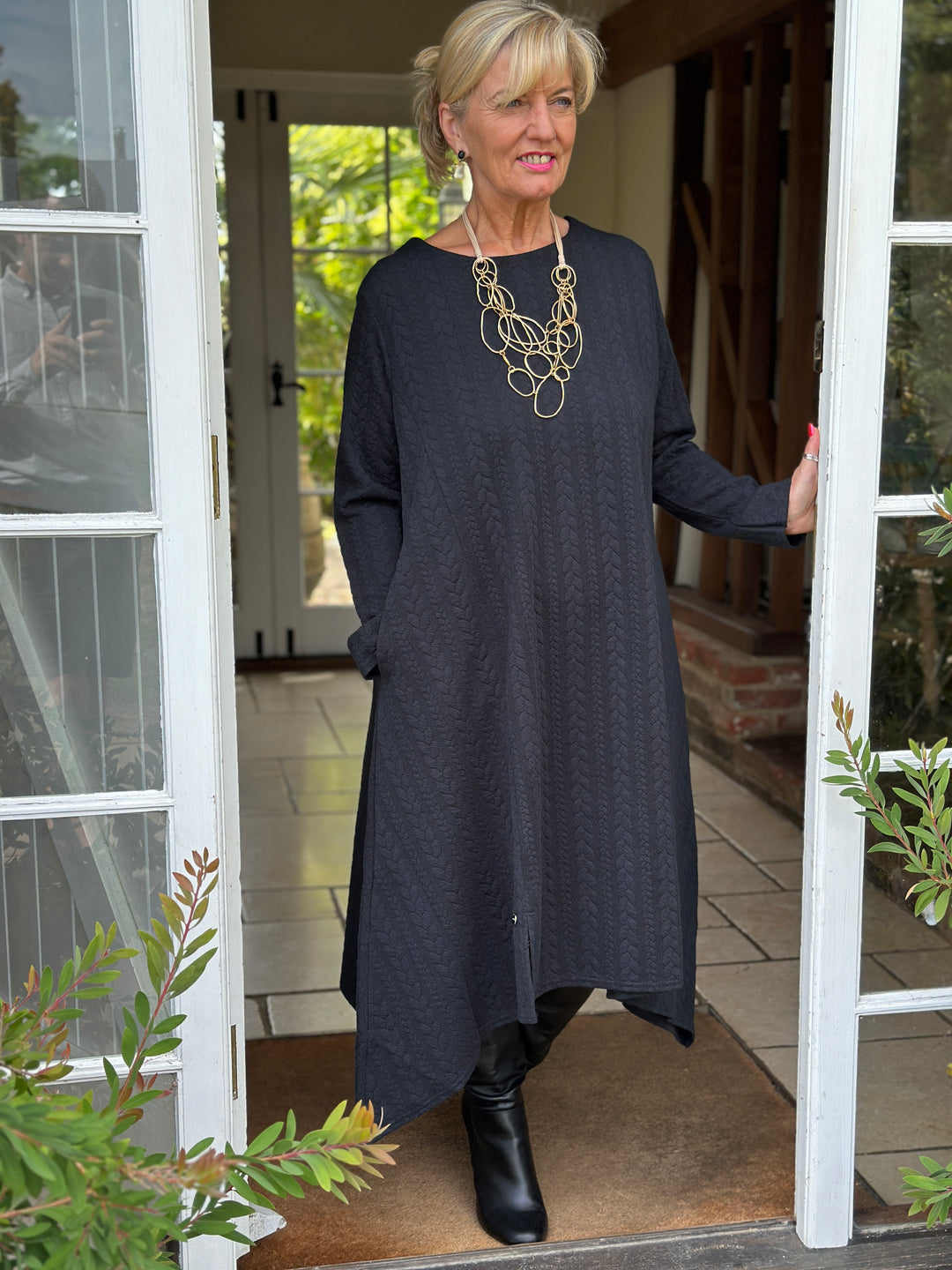 Cable Knit Dipped Hem Dress - Malissa J | Black
