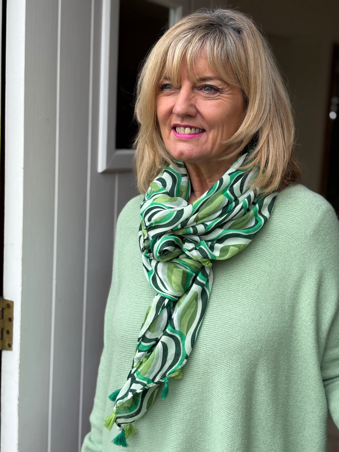 Summer Print With Tassels Scarf | Green