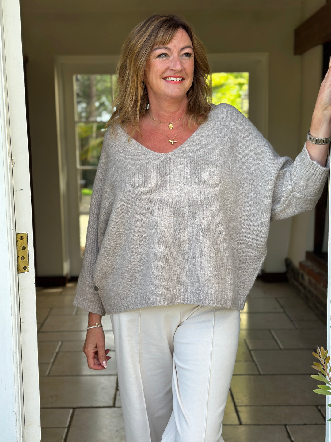 Relaxed V-Neck Knit - Malissa J | Oatmeal