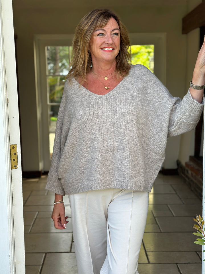 Relaxed V-Neck Knit - Malissa J | Oatmeal