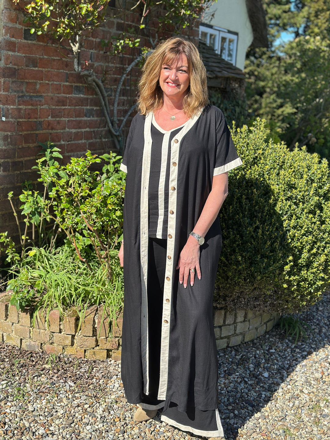 Button Down Linen Blend Dress | Black