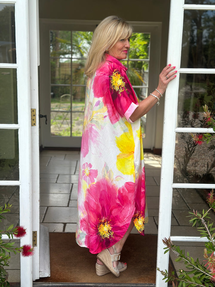 Watercolour Floral Sun Dress | Fuchsia