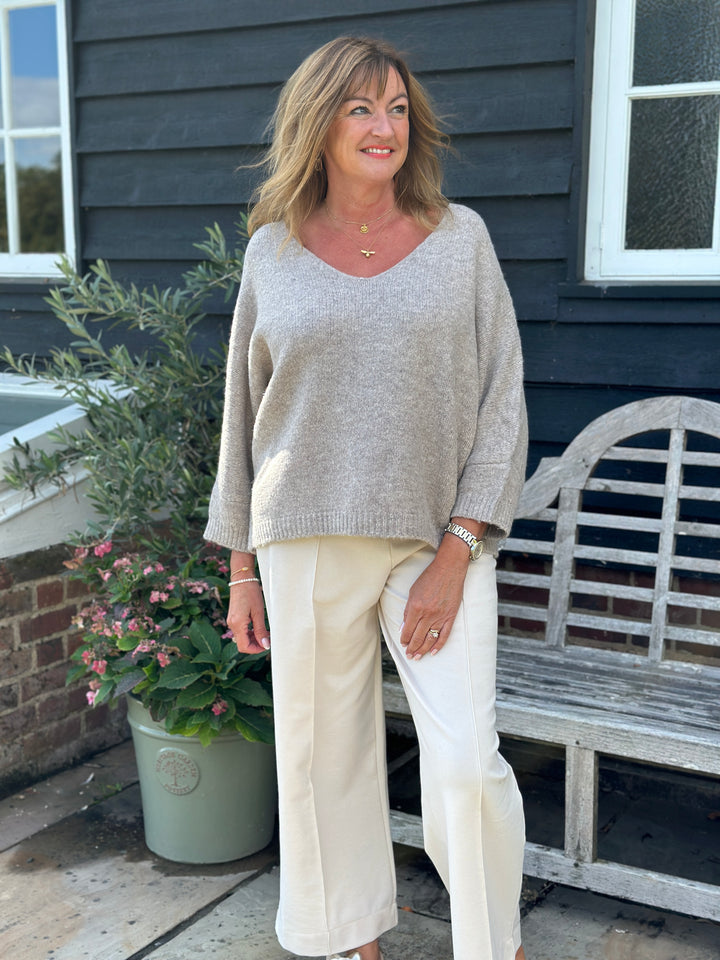 Relaxed V-Neck Knit - Malissa J | Oatmeal
