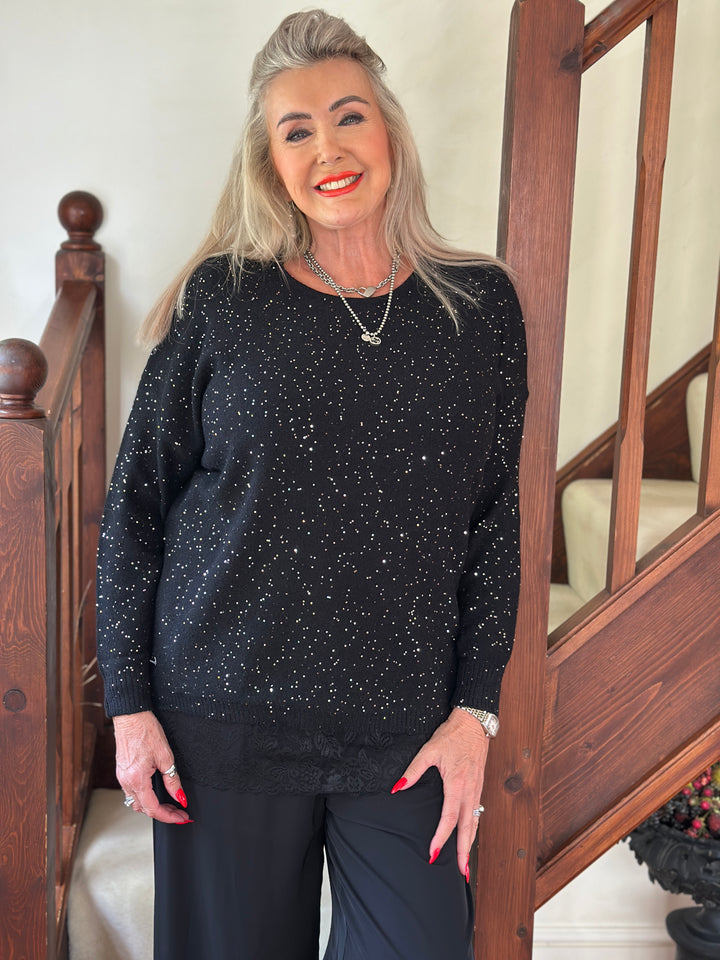 Sparkle Dip Hem Jumper - Malissa J | Black/Silver