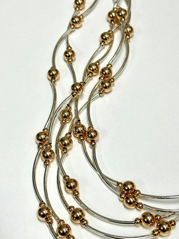 Layered Multi-Strand Beaded Necklace | Silver & Rose Gold