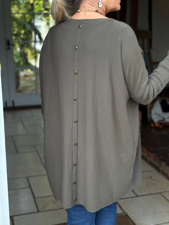 Button Back Lightweight Jumper | Khaki
