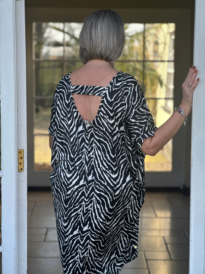 Zebra Print Jersey Dress Cut Out Back - Malissa J