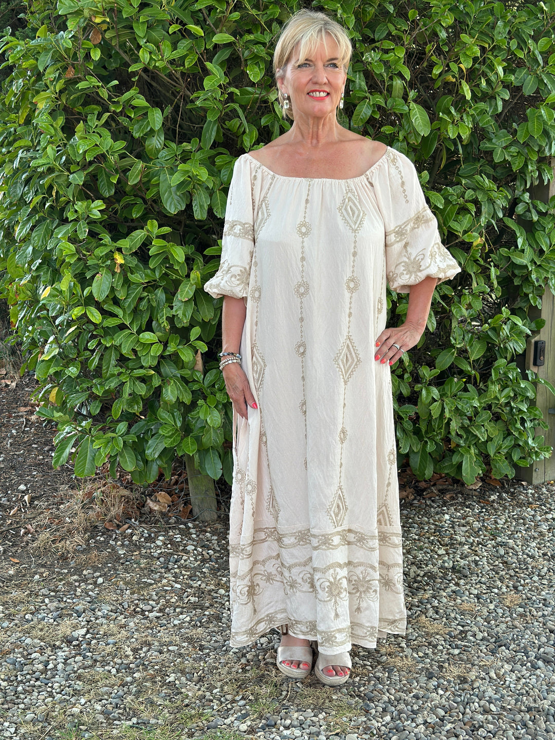 Embroidered Maxi Dress | Cream