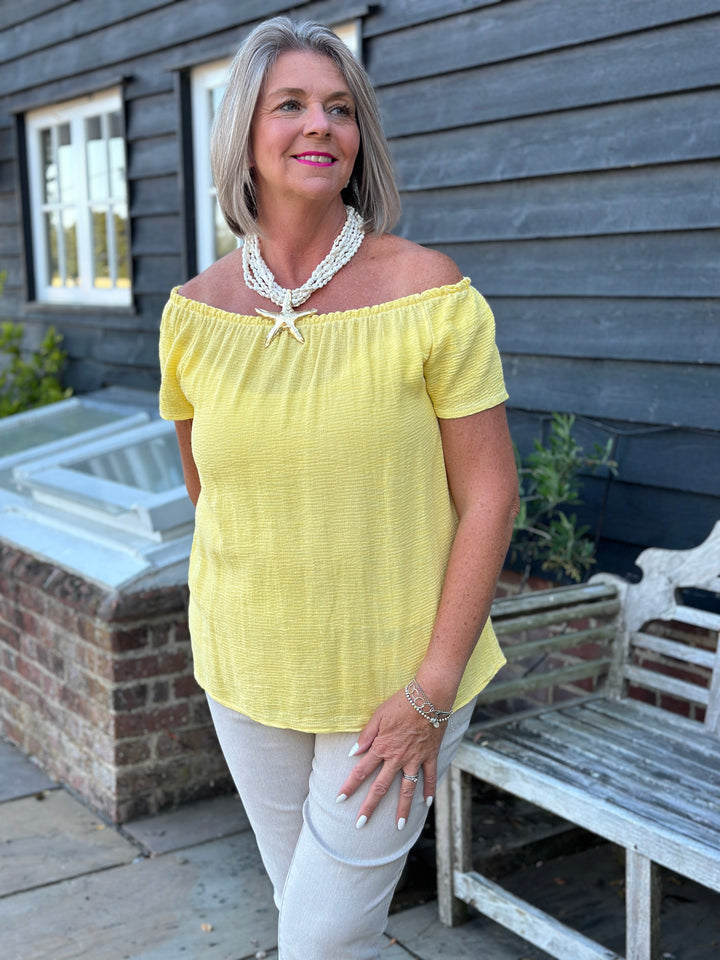 Cotton Linen Bardot Top | Lemon