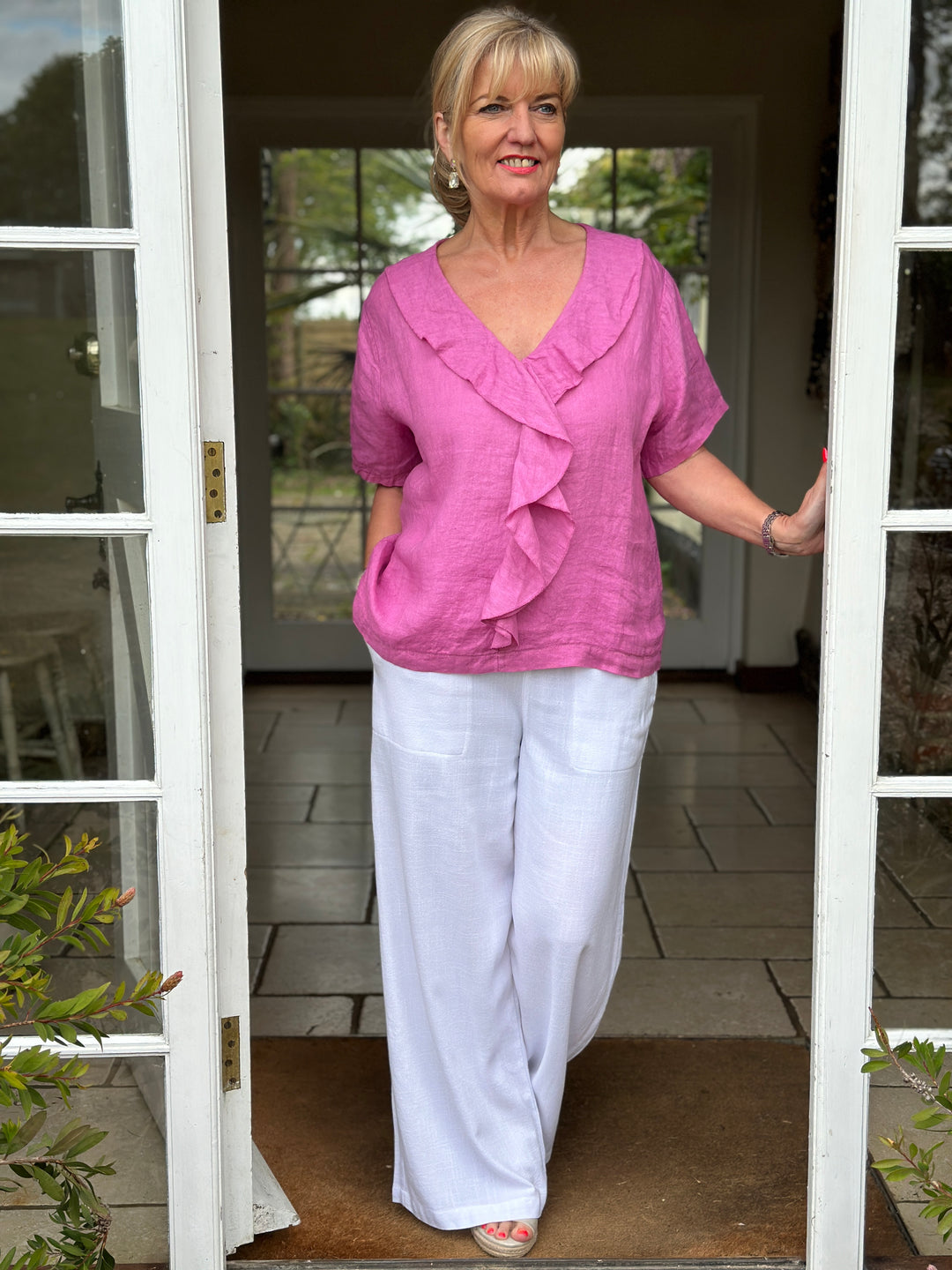 Linen Frill Top | Raspberry