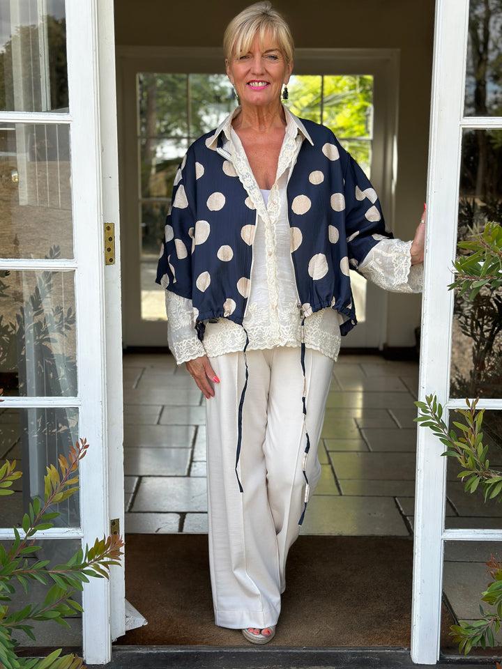 Polka Dot Zip Jacket | Navy