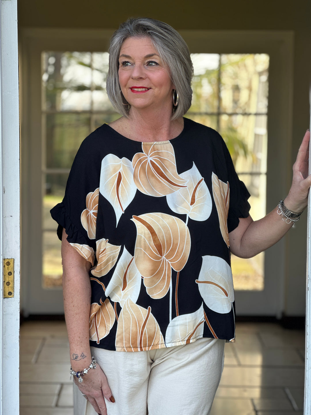 Leaf Print Soft T-Shirt | Black