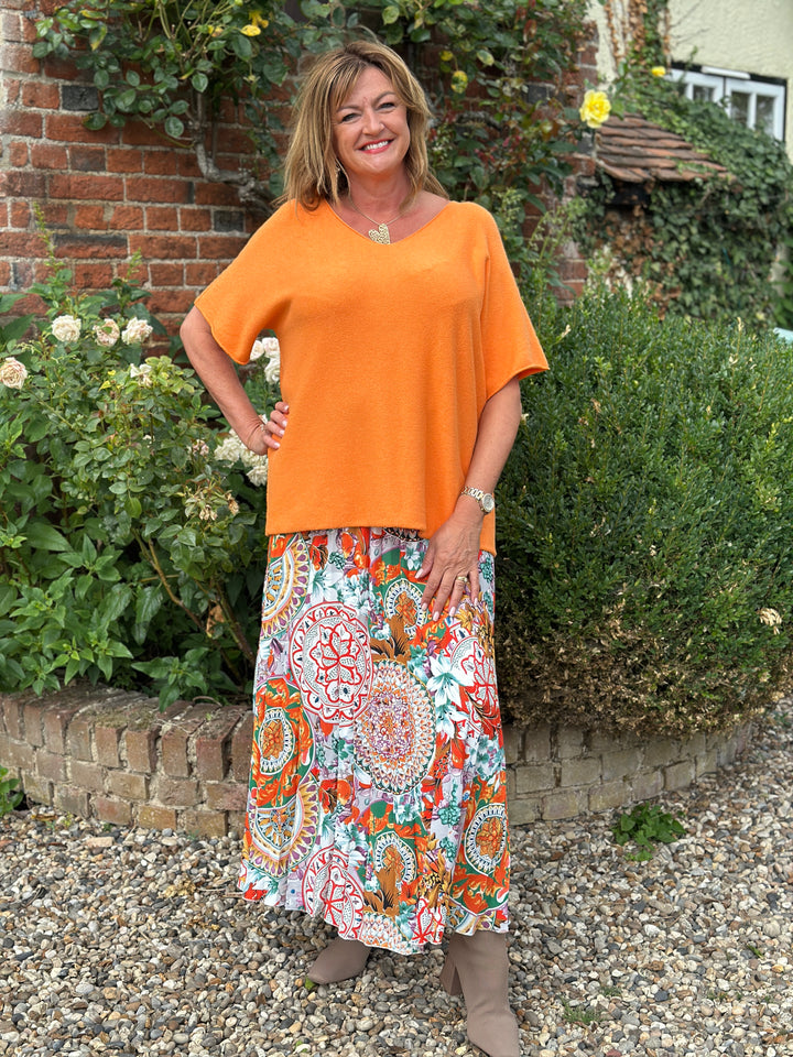 Pleated Floral Skirt - Malissa J | Orange