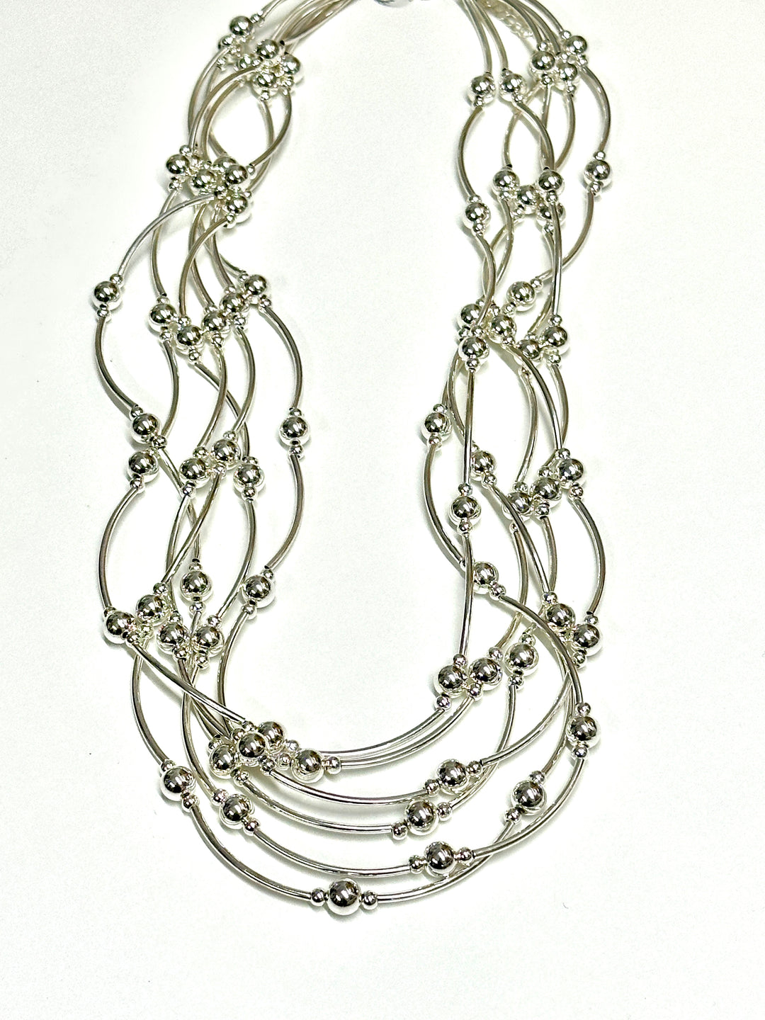 Layered Multi-Strand Beaded Necklace | Silver